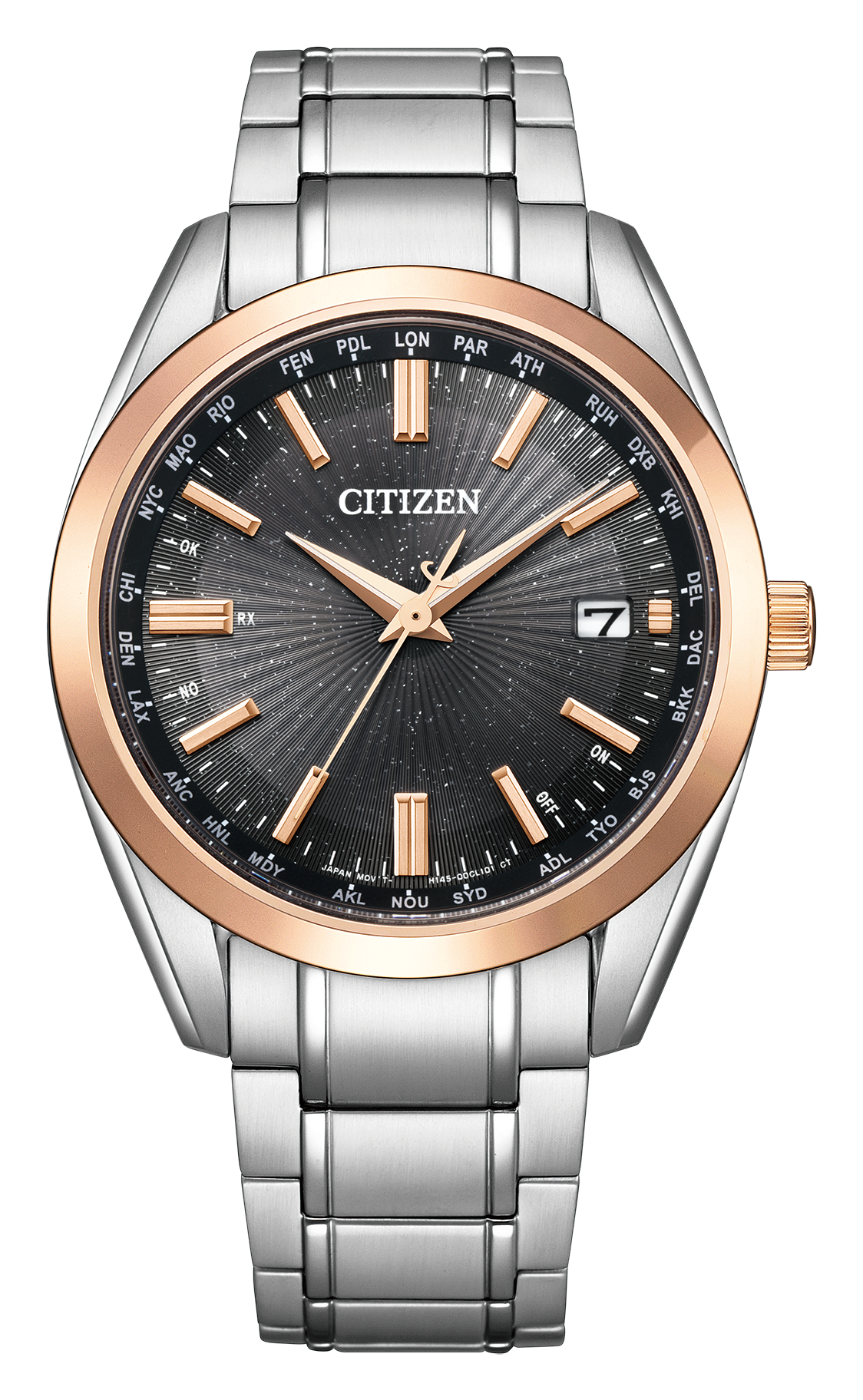 シチズンコレクション CB0264-55E。ピンクゴールド色ベゼルのツートンと、放射状のパターンを持つ文字板が特徴